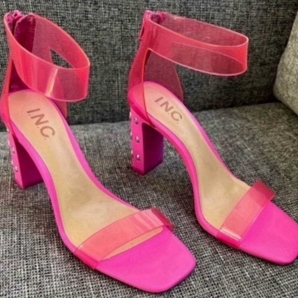 INC Makenna Pink Studded Open Toe Strappy Heeled Sandals 6.5